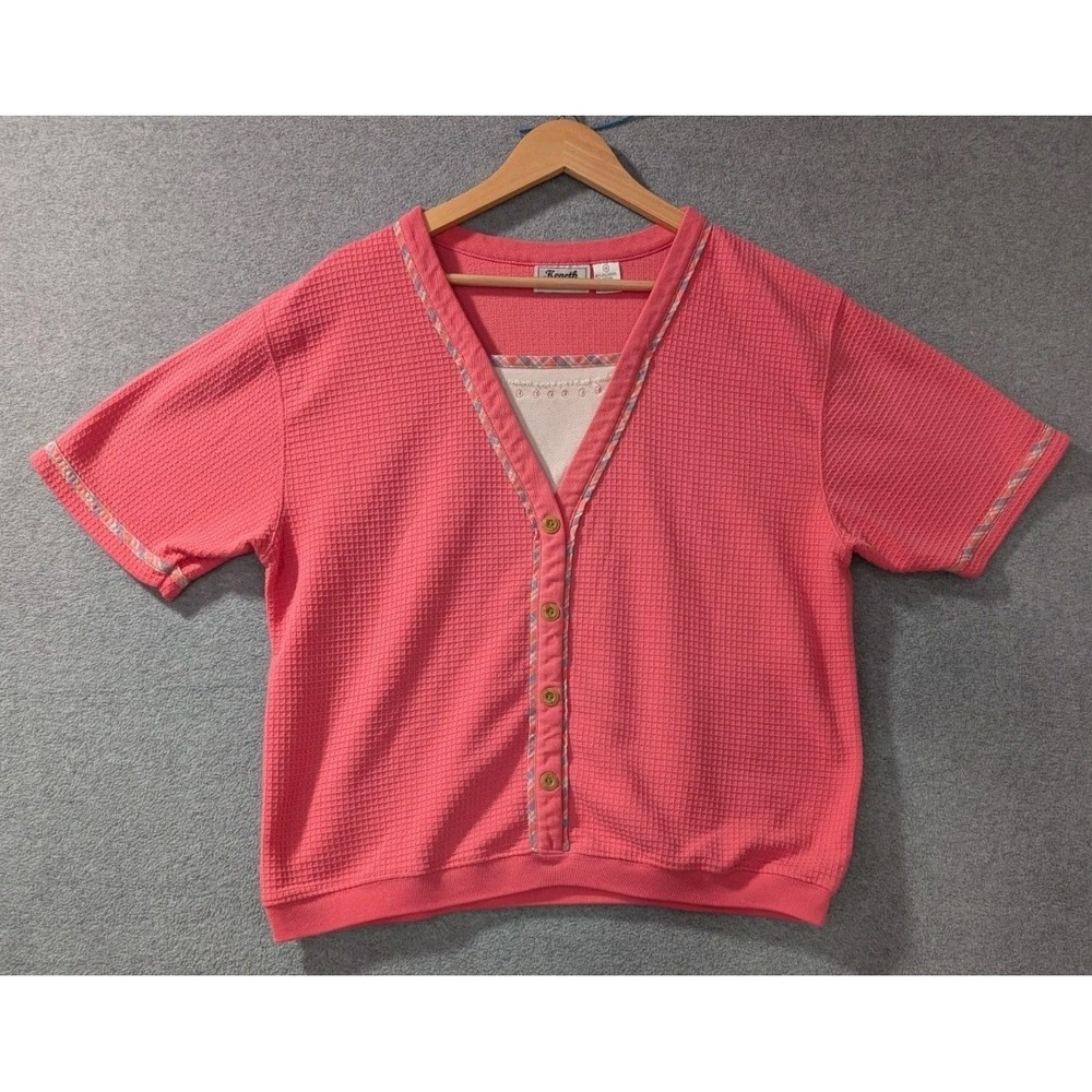 VTG Kenneth Too! Pink Waffle Knit Henley Top Womens XL Cottagecore Y2K 90s Fairy